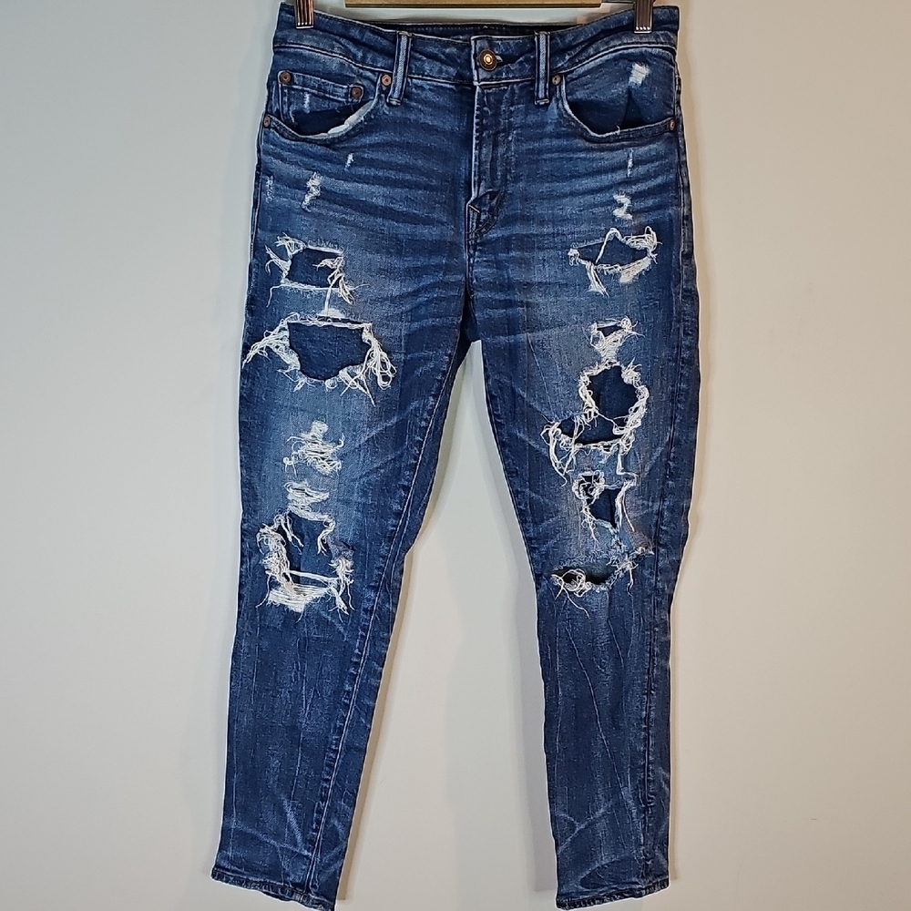 American Eagle Airflex 28x38 Dark Blue Distressed Style Skinny Jeans